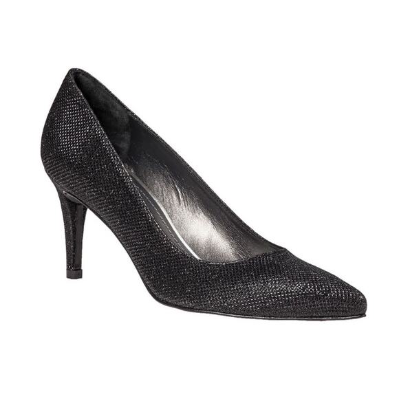 Stuart Weitzman Pinot Black Pump Heels, Size 8.5, Fabric Glitter